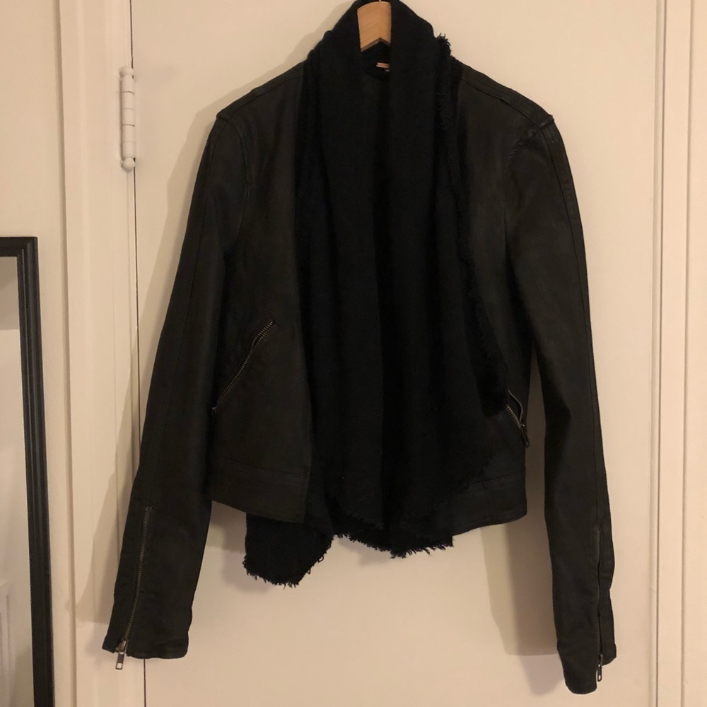 Free People Black denim shawl collar jacket